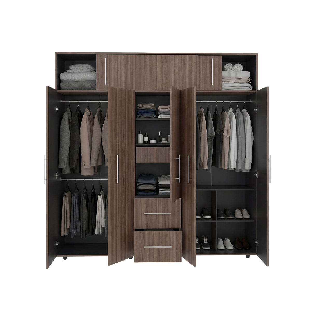 Closet Bigaf Avellana y Wengue 230x204cm Con Tres Cajones y Ocho Puertas - CLOSETS | Bylmo