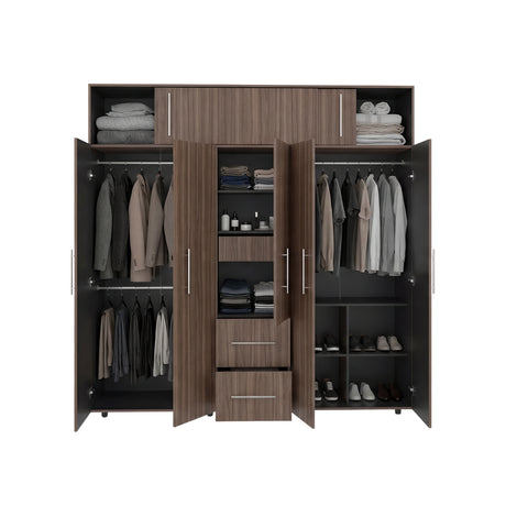 Closet Bigaf Avellana y Wengue 230x204cm Con Tres Cajones y Ocho Puertas - CLOSETS | Bylmo