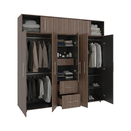 Closet Bigaf Avellana y Wengue 230x204cm Con Tres Cajones y Ocho Puertas - CLOSETS | Bylmo