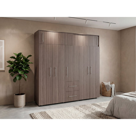 Closet Bigaf Avellana y Wengue 230x204cm Con Tres Cajones y Ocho Puertas - CLOSETS | Bylmo