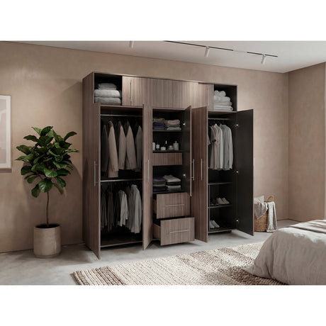 Closet Bigaf Avellana y Wengue 230x204cm Con Tres Cajones y Ocho Puertas - CLOSETS | Bylmo