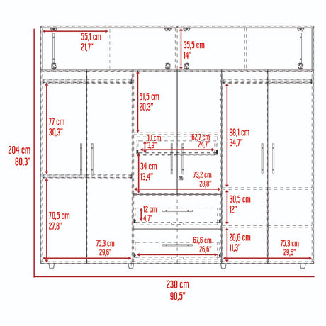 Closet Bigaf Avellana y Wengue 230x204cm Con Tres Cajones y Ocho Puertas - CLOSETS | Bylmo