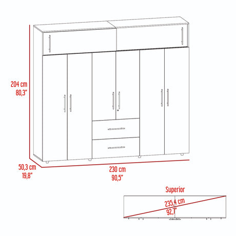 Closet Bigaf Avellana y Wengue 230x204cm Con Tres Cajones y Ocho Puertas - CLOSETS | Bylmo