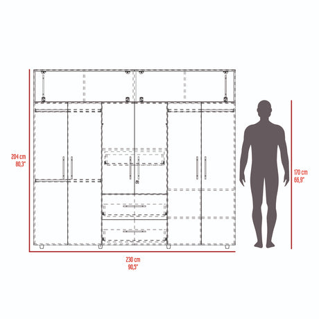 Closet Bigaf Avellana y Wengue 230x204cm Con Tres Cajones y Ocho Puertas - CLOSETS | Bylmo