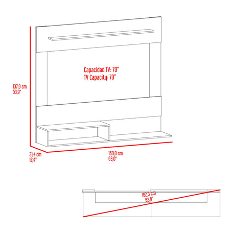 Panel de TV Flotante Baijing Avellana y Wengue 160x137cm Para TV Hasta 70 Pulgadas - MUEBLES DE TV | Bylmo