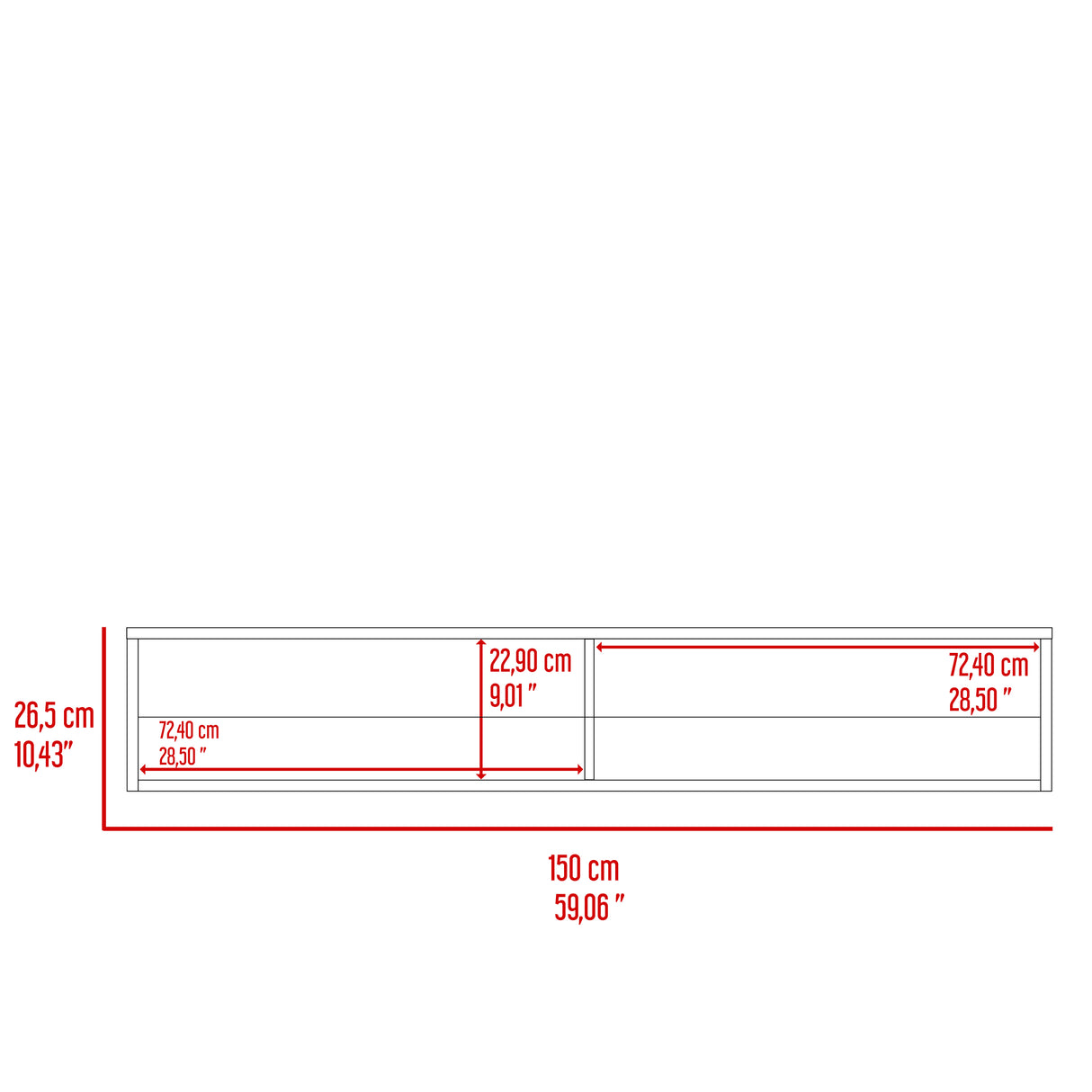 Rack de TV Flotante Gris Positano 150x26.5cm Para TV Hasta 65 Pulgadas con Ranuras para Cables - MUEBLES DE TV | Bylmo