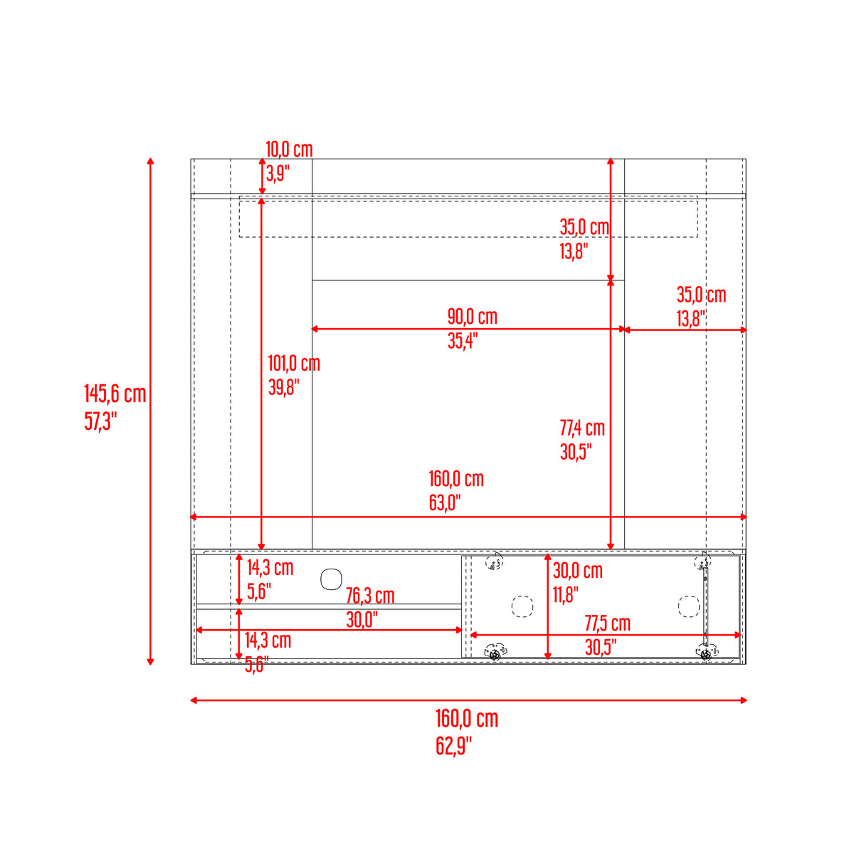 Panel de TV Bigaf Avellana y Wengue 145.6x38cm Para TV Hasta 60 Pulgadas Flotante - MUEBLES DE TV | Bylmo