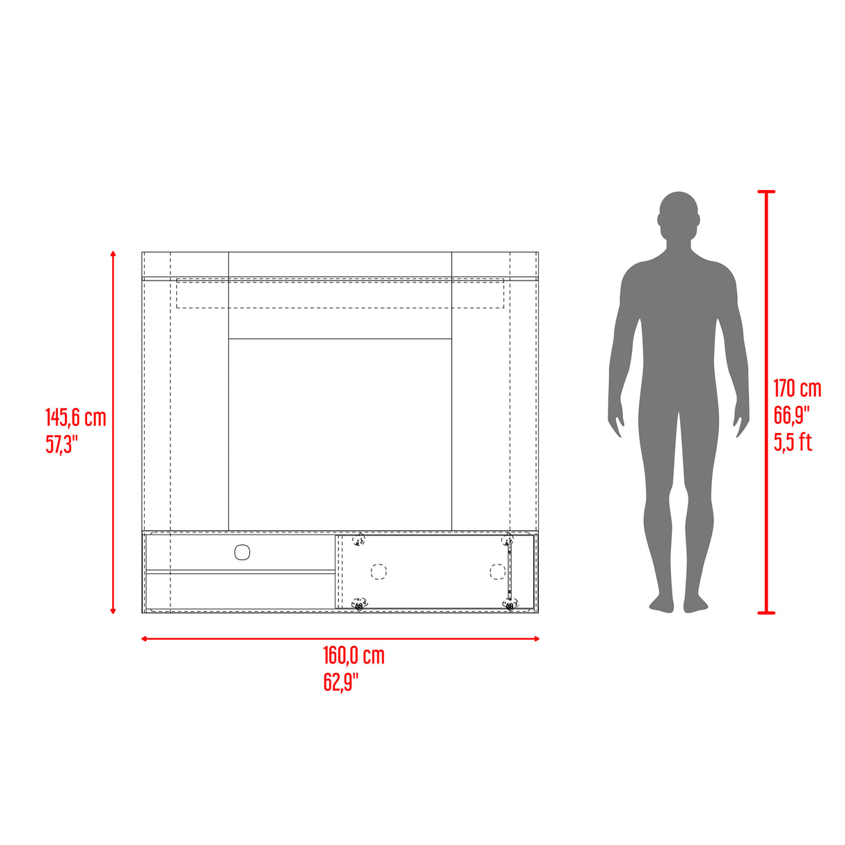 Panel de TV Bigaf Avellana y Wengue 145.6x38cm Para TV Hasta 60 Pulgadas Flotante - MUEBLES DE TV | Bylmo