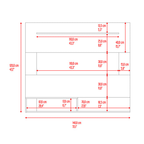 Panel de TV Beijing Avellana y Wengue 140x120cm Para TV Hasta 55 Pulgadas con Cinco Compartimientos - MUEBLES DE TV | Bylmo