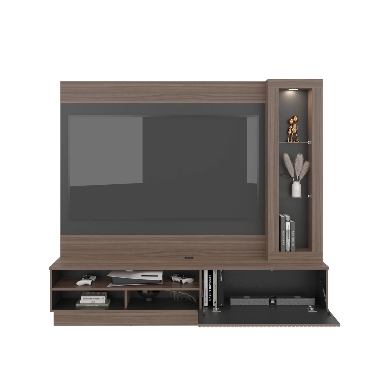 Centro de Entretenimiento Yakarta Avellana 200x180cm para TV Hasta 65" Pulgadas y con Siete Compartimientos - MUEBLES DE TV | Bylmo