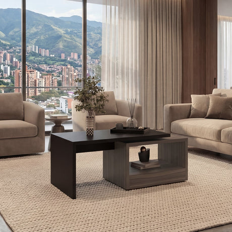 Mesa de Centro Kaia Wengue y Avellana 100.2x40cm Rectangular con Compartimiento - MESAS DE CENTRO | Bylmo
