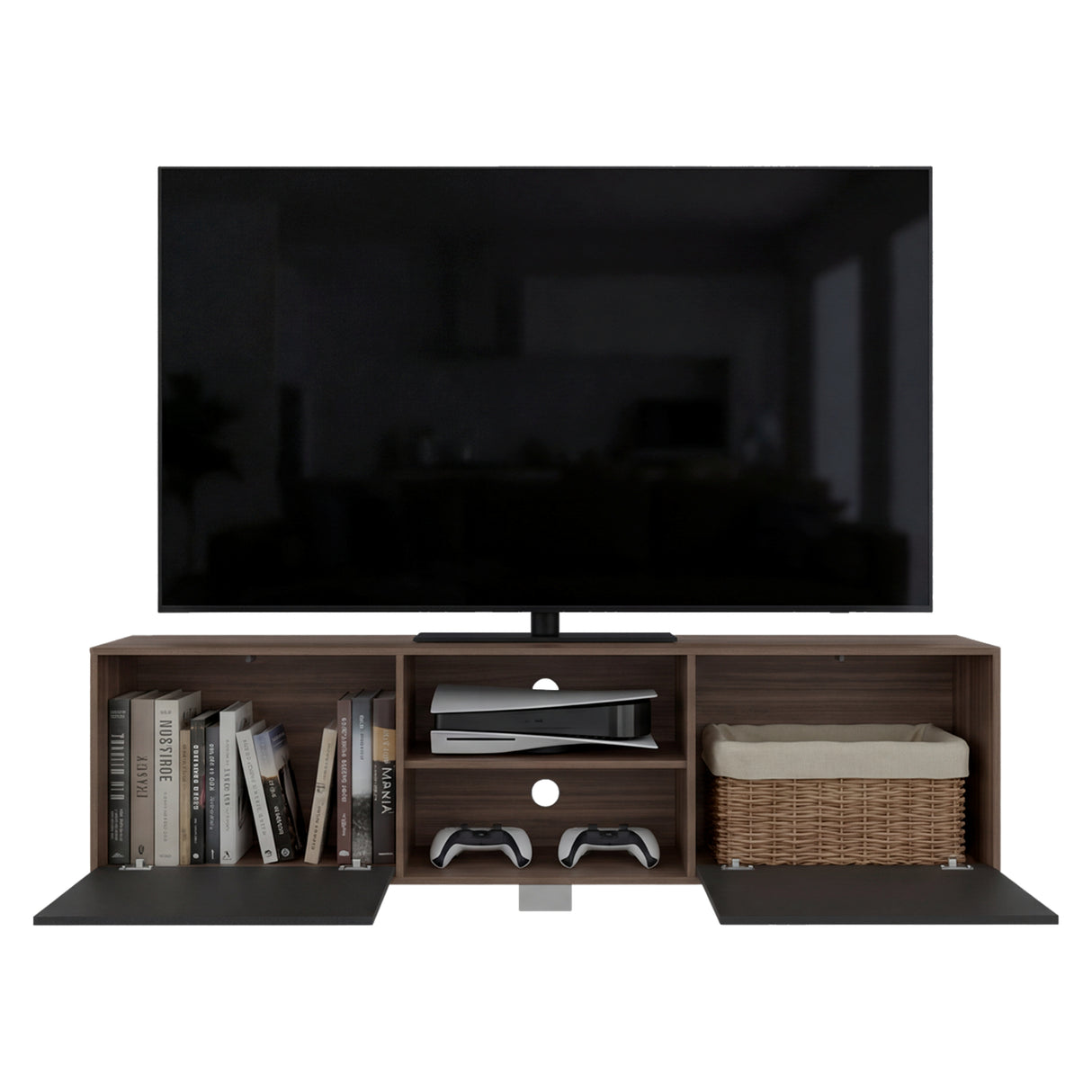 Rack de TV Classic Avellana y Wengue 180x52.5cm para TV Hasta 70" Pulgadas con Cuatro Compartimientos - MUEBLES DE TV | Bylmo
