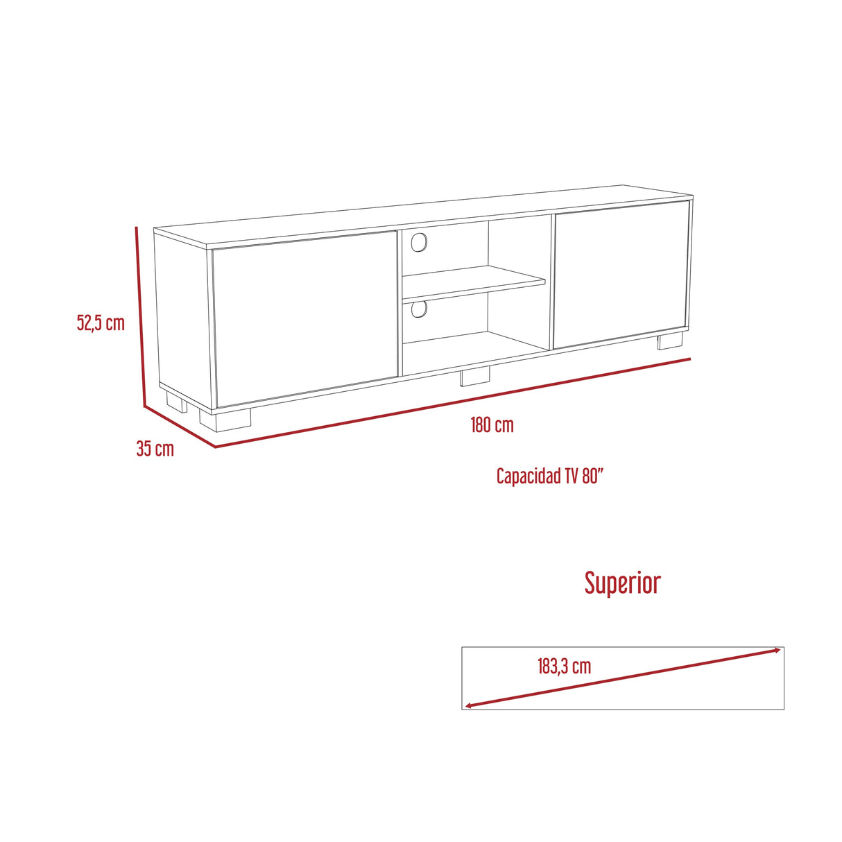 Rack de TV Classic Avellana y Wengue 180x52.5cm para TV Hasta 70" Pulgadas con Cuatro Compartimientos - MUEBLES DE TV | Bylmo