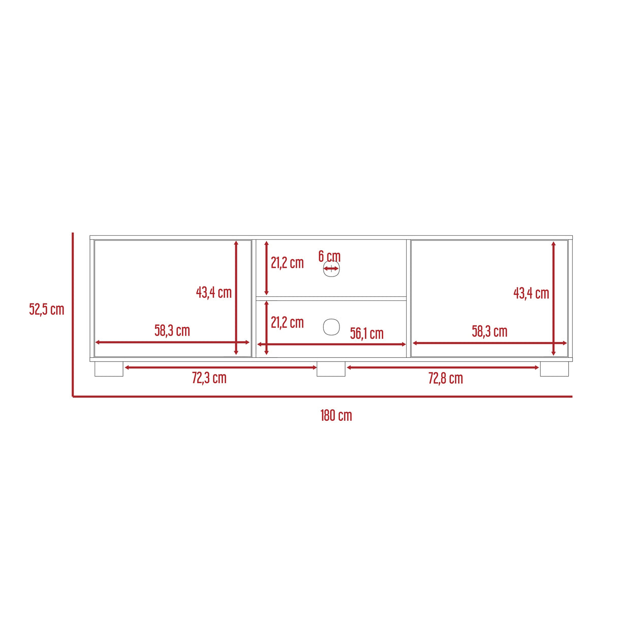 Rack de TV Classic Avellana y Wengue 180x52.5cm para TV Hasta 70" Pulgadas con Cuatro Compartimientos - MUEBLES DE TV | Bylmo