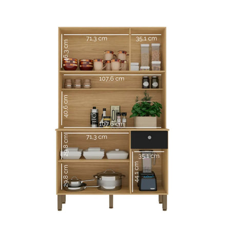 Alacena Negro y Castaño 111x185cm con Un Cajón y con Seis Puertas - ALACENAS Y MUEBLES MICROONDAS | Bylmo