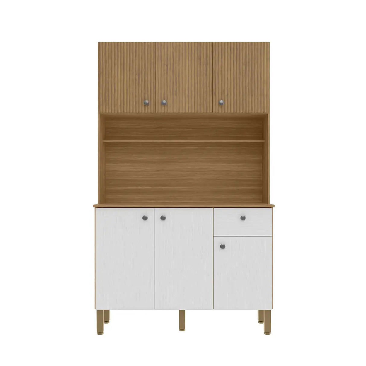 Alacena Blanco y Castaño 111x185cm con Un Cajón y con Seis Puertas - ALACENAS Y MUEBLES MICROONDAS | Bylmo