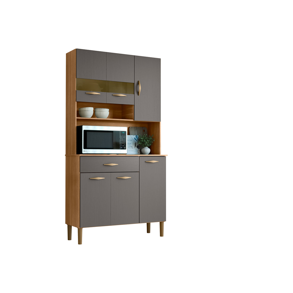 Alacena Gris y Castaño 92x176cm con Un Cajón y con Seis Puertas - ALACENAS Y MUEBLES MICROONDAS | Bylmo