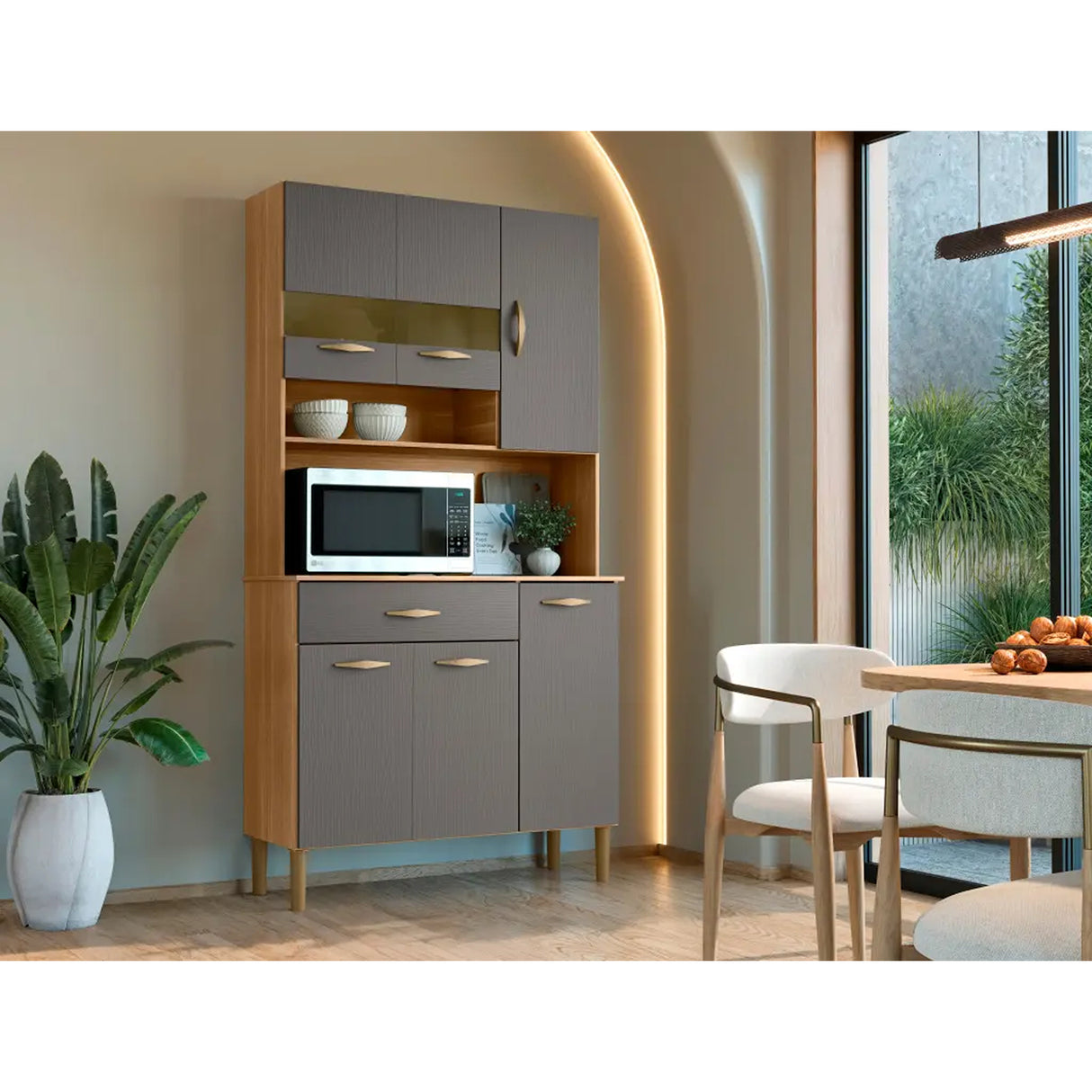 Alacena Gris y Castaño 92x176cm con Un Cajón y con Seis Puertas - ALACENAS Y MUEBLES MICROONDAS | Bylmo