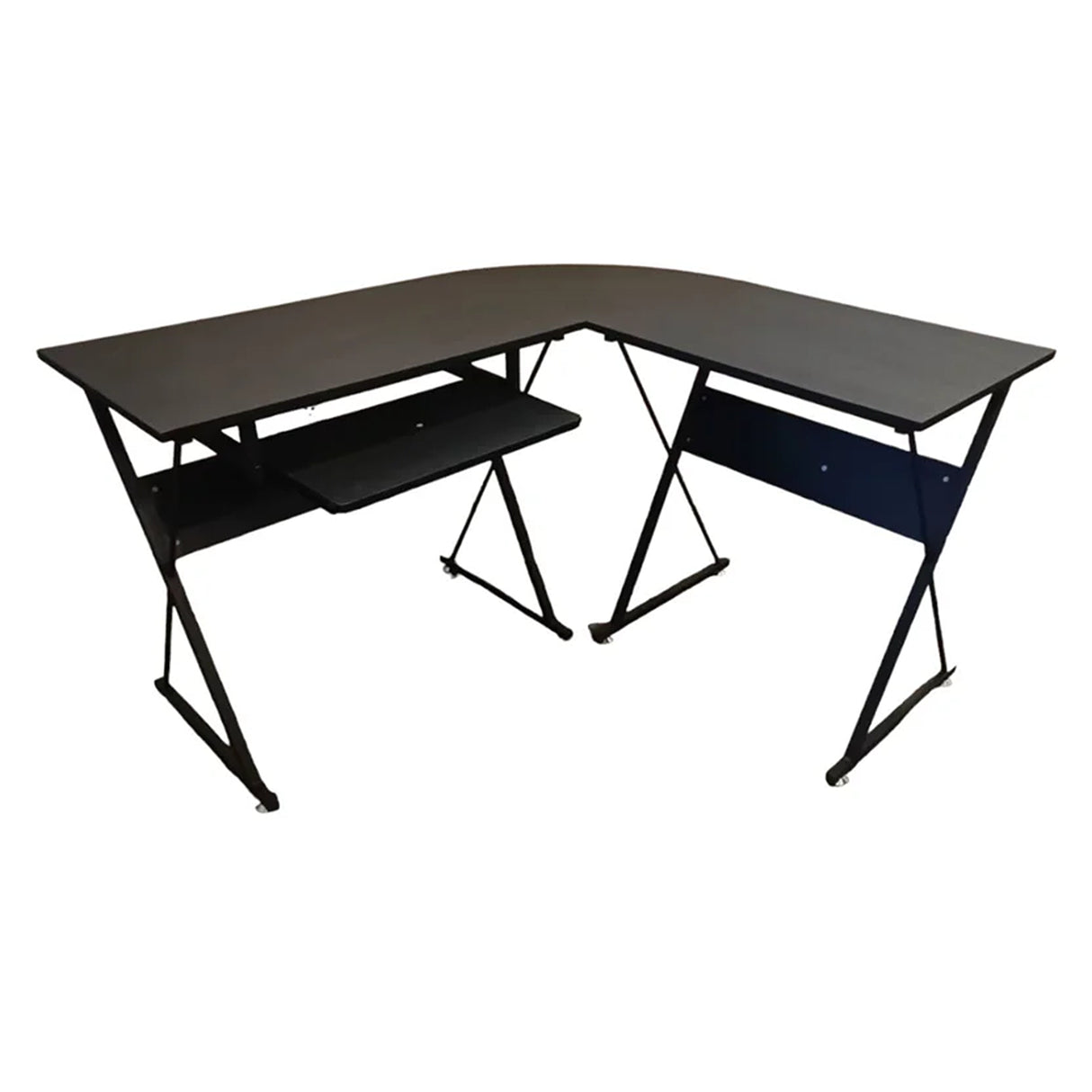 Escritorio en L Negro 128x63cm con Una Repisa para Organizar