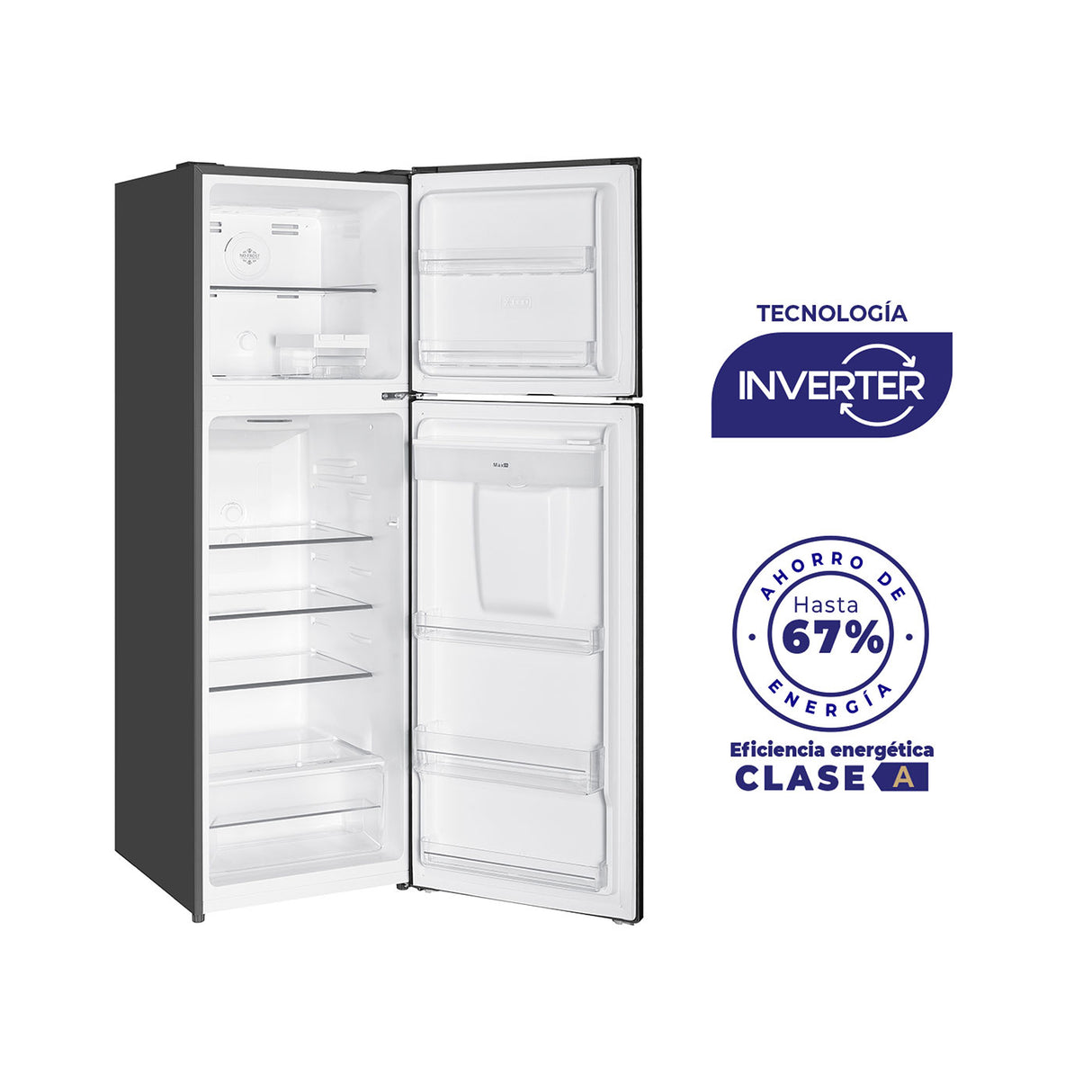 Nevera Inverter No Frost Kalley Gris Oscuro 54x166.8cm de 245 Litros con Dispensador de Agua y con Congelador Superior - NEVERAS | Bylmo