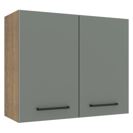 Mueble Superior de Cocina Agata Marrón y Gris 80x66cm con Dos Entrepaños y Dos Puertas - MUEBLES SUPERIORES DE COCINA | Bylmo