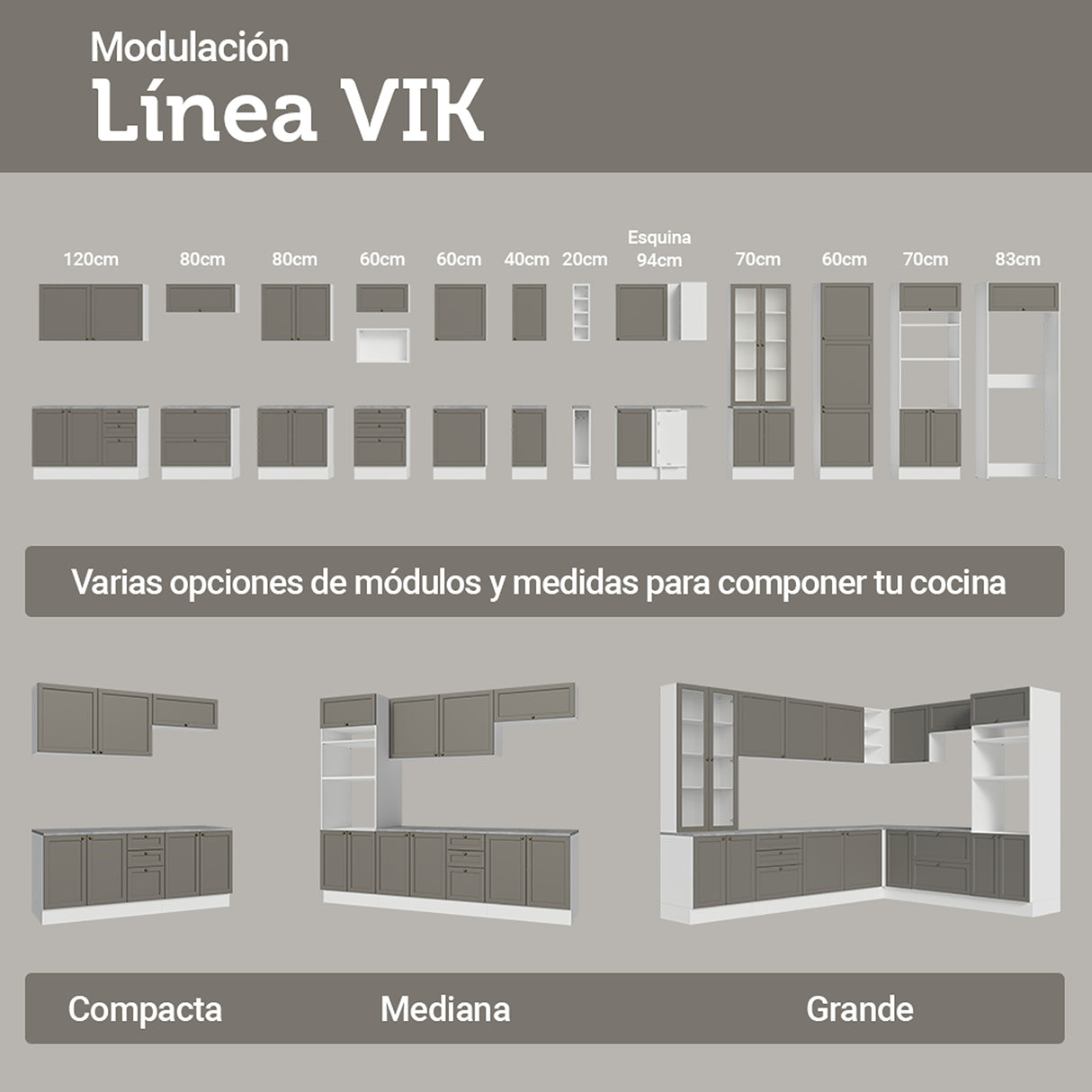 Mueble Superior de Cocina Vik Blanco y Gris 120x66cm con Cuatro Entrepaños y Dos Puertas - MUEBLES SUPERIORES DE COCINA | Bylmo