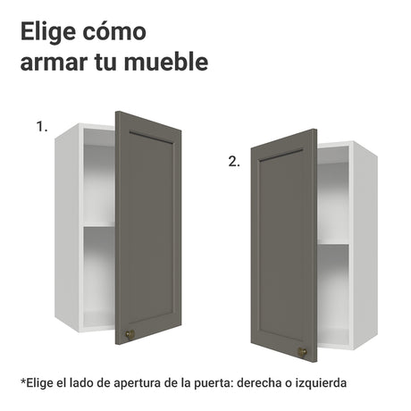 Mueble Superior de Cocina Vik Blanco y Gris 35x66cm con Dos Entrepaños y Una Puerta - MUEBLES SUPERIORES DE COCINA | Bylmo
