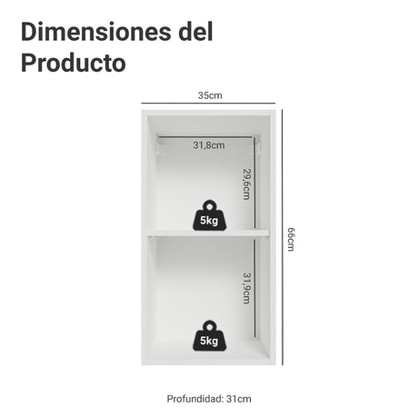 Mueble Superior de Cocina Vik Blanco y Verde 35x66cm con Dos Entrepaños y Una Puerta - MUEBLES SUPERIORES DE COCINA | Bylmo