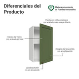 Mueble Superior de Cocina Vik Blanco y Verde 40x66cm con Dos Entrepaños y Una Puerta - MUEBLES SUPERIORES DE COCINA | Bylmo