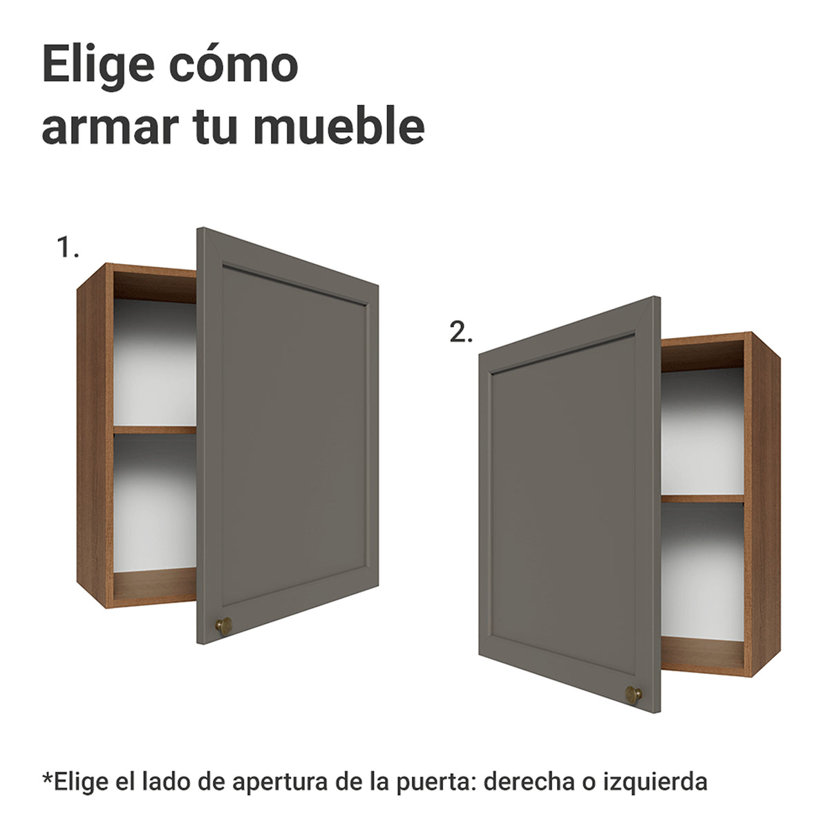 Mueble Superior de Cocina Vik Marrón y Gris 60x66cm con Dos Entrepaños y Una Puerta