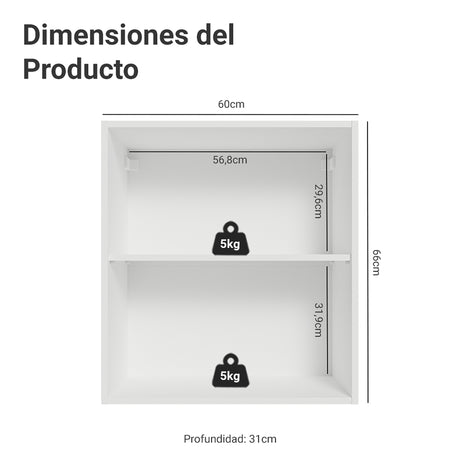 Mueble Superior de Cocina Vik Blanco y Verde 60x66cm con Dos Entrepaños y Una Puerta - MUEBLES SUPERIORES DE COCINA | Bylmo