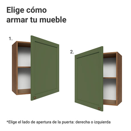 Mueble Superior de Cocina Vik Marrón y Verde 60x66cm con Dos Entrepaños y Una Puerta - MUEBLES SUPERIORES DE COCINA | Bylmo