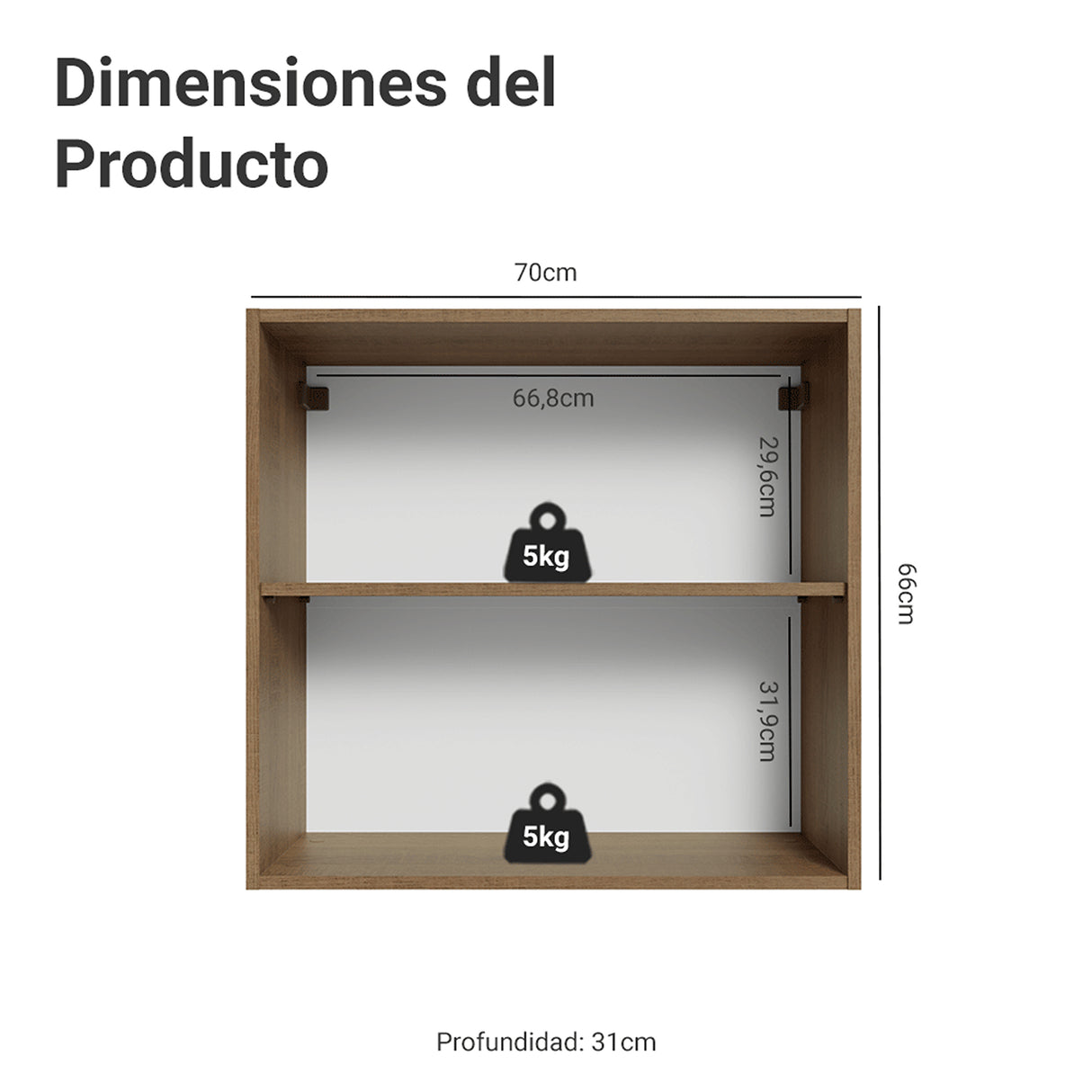 Mueble Superior de Cocina Vik Marrón y Verde 70x66cm con Dos Entrepaños y Dos Puertas