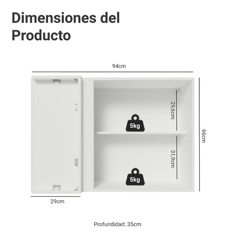 Mueble Superior de Cocina Vik Blanco y Gris 94x66cm con Dos Entrepaños y Una Puerta - MUEBLES SUPERIORES DE COCINA | Bylmo