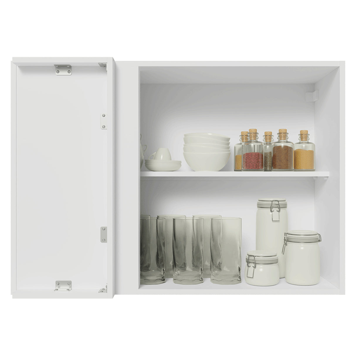 Mueble Superior de Cocina Vik Blanco y Verde 94x66cm con Dos Entrepaños y Una Puerta - MUEBLES SUPERIORES DE COCINA | Bylmo