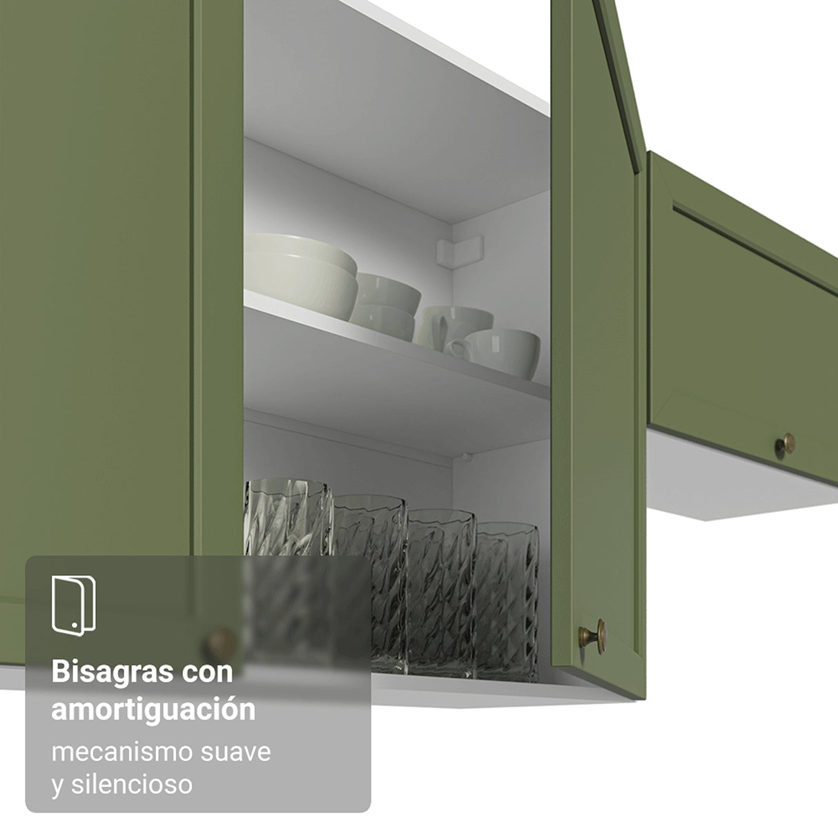 Mueble Superior de Cocina Vik Blanco y Verde 94x66cm con Dos Entrepaños y Una Puerta - MUEBLES SUPERIORES DE COCINA | Bylmo