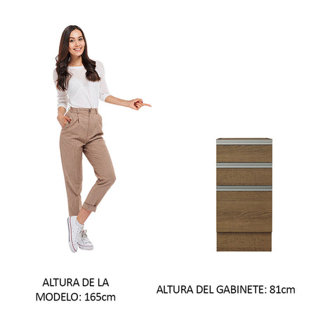 Gabinete de Cocina Glamy Marrón 40x81cm sin Mesón sin Pozuelo y con Tres Cajones - MUEBLES INFERIORES DE COCINA | Bylmo