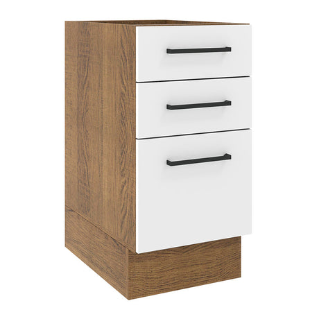 Gabinete de Cocina Agata Marrón y Blanco 40x81cm sin Mesón sin Pozuelo y con Tres Cajones - MUEBLES INFERIORES DE COCINA | Bylmo