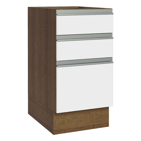Gabinete de Cocina Glamy Marrón y Blanco 40x81cm sin Mesón sin Pozuelo y con Tres Cajones - MUEBLES INFERIORES DE COCINA | Bylmo