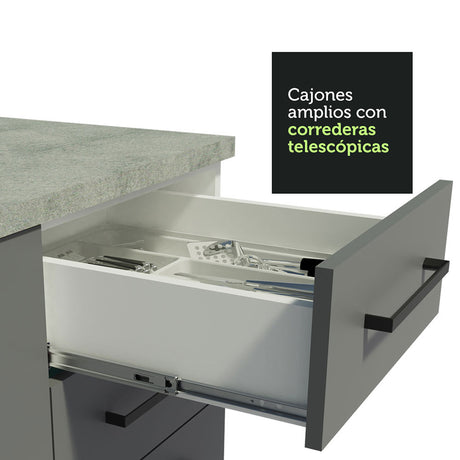 Gabinete de Cocina Agata Blanco y Gris 40x81cm sin Mesón sin Pozuelo y con Tres Cajones - MUEBLES INFERIORES DE COCINA | Bylmo