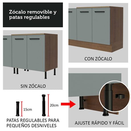 Gabinete de Cocina Agata Marrón y Gris 40x81cm sin Mesón sin Pozuelo y con Tres Cajones - MUEBLES INFERIORES DE COCINA | Bylmo
