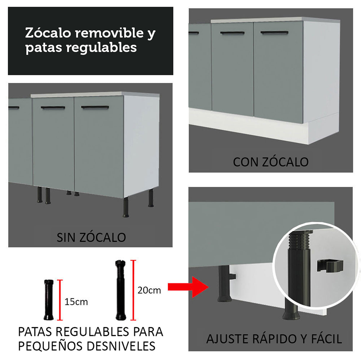 Gabinete de Cocina Agata Blanco y Gris 120x81cm sin Mesón sin Pozuelo y con Tres Cajones - MUEBLES INFERIORES DE COCINA | Bylmo