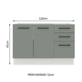 Gabinete de Cocina Agata Blanco y Gris 120x81cm sin Mesón sin Pozuelo y con Tres Cajones - MUEBLES INFERIORES DE COCINA | Bylmo