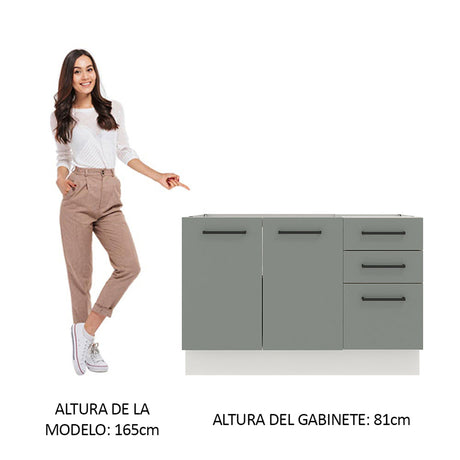 Gabinete de Cocina Agata Blanco y Gris 120x81cm sin Mesón sin Pozuelo y con Tres Cajones - MUEBLES INFERIORES DE COCINA | Bylmo