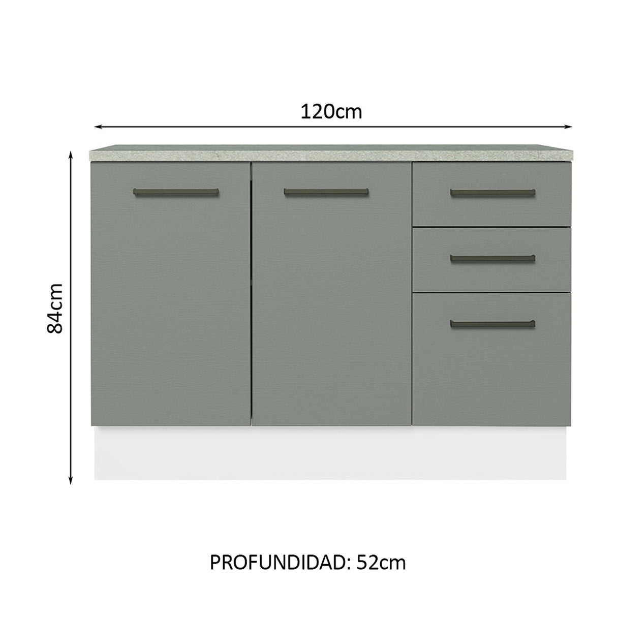 Gabinete de Cocina Agata Blanco y Gris 120x84cm con Mesón de Madera Aglomerada MDP sin Pozuelo y con Tres Cajones - MUEBLES INFERIORES DE COCINA | Bylmo