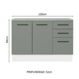 Gabinete de Cocina Agata Blanco y Gris 120x84cm con Mesón de Madera Aglomerada MDP sin Pozuelo y con Tres Cajones - MUEBLES INFERIORES DE COCINA | Bylmo