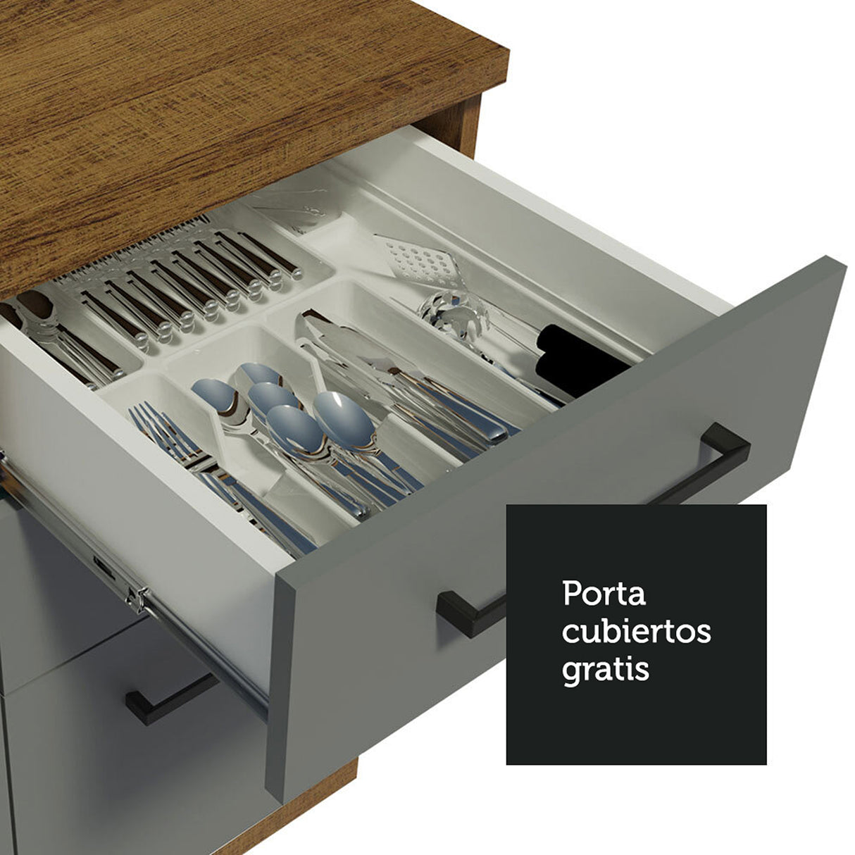 Gabinete de Cocina Agata Marrón y Gris 120x81cm sin Mesón sin Pozuelo y con Tres Cajones