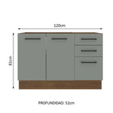 Gabinete de Cocina Agata Marrón y Gris 120x81cm sin Mesón sin Pozuelo y con Tres Cajones