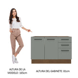 Gabinete de Cocina Agata Marrón y Gris 120x81cm sin Mesón sin Pozuelo y con Tres Cajones