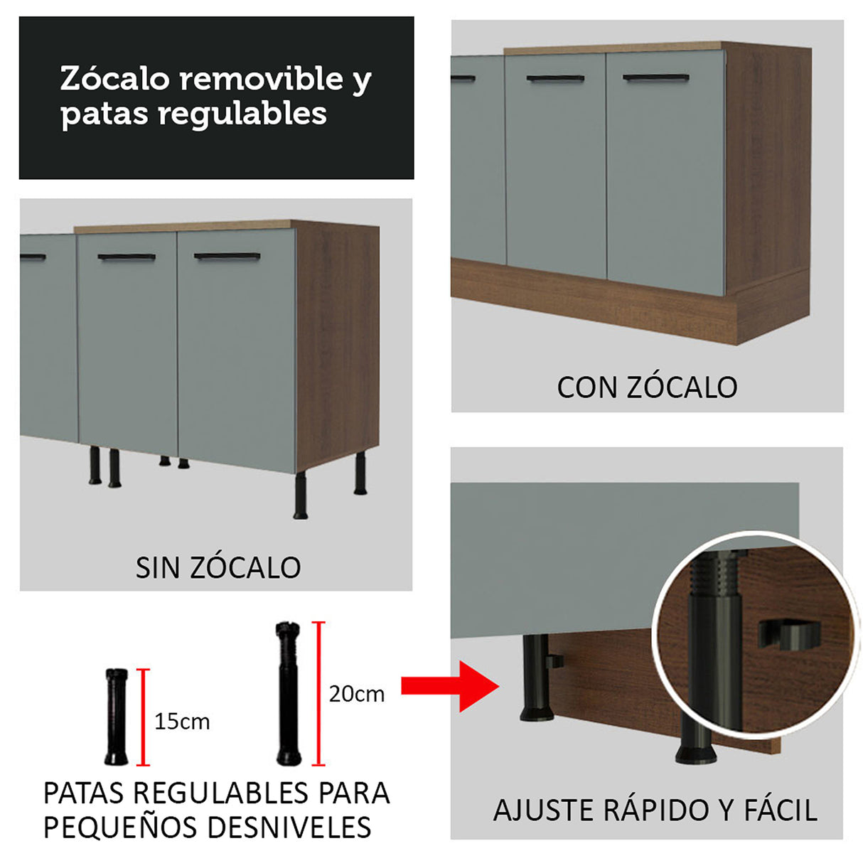 Gabinete de Cocina Agata Marrón y Gris 120x84cm con Mesón de Madera Aglomerada MDP sin Pozuelo y con Tres Cajones - MUEBLES INFERIORES DE COCINA | Bylmo